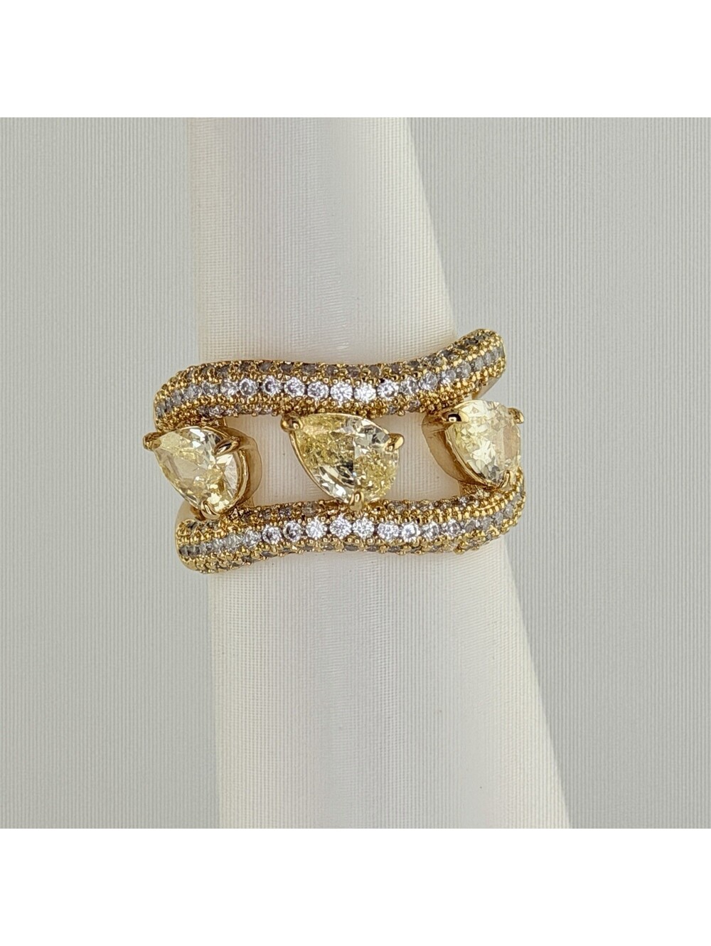 Bomb Party November Ring Sz 8 "Bent Like A Secret" Citrine on Yellow Gold Pave